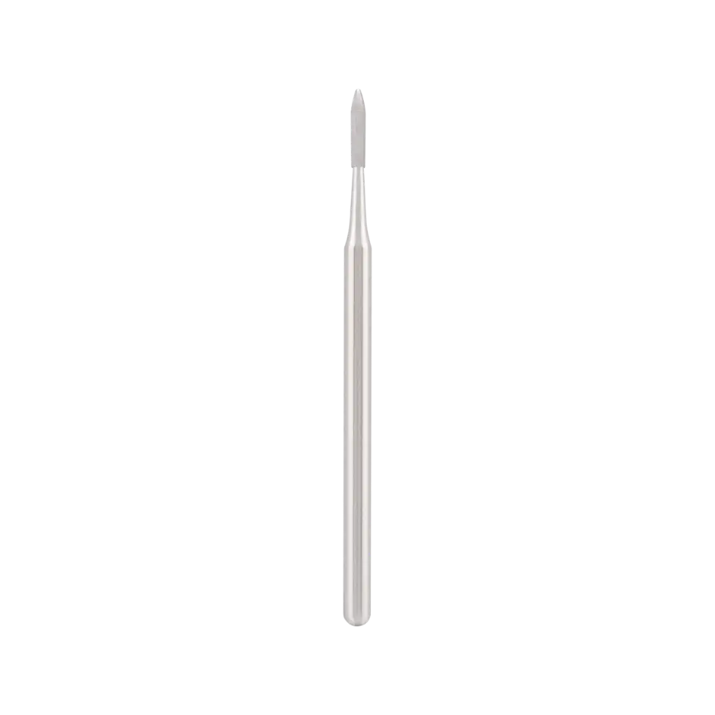 Ruostumattomasta teräksestä valmistettu terä "liekkimäinen", ei-hiekkapintainen, varovaiseen kynsien puhdistukseen, P-6,5 mm, Ø1,3 mm